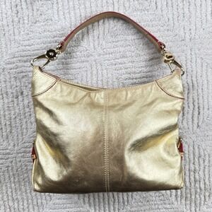 Dooney & Bourke Hobo Bag Gold Metallic Leather Shoulder Glam Y2K Diva Slouchy